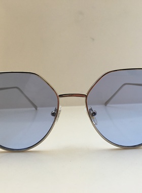 银色合金个性猫眼太阳镜女墨镜蓝色镜片