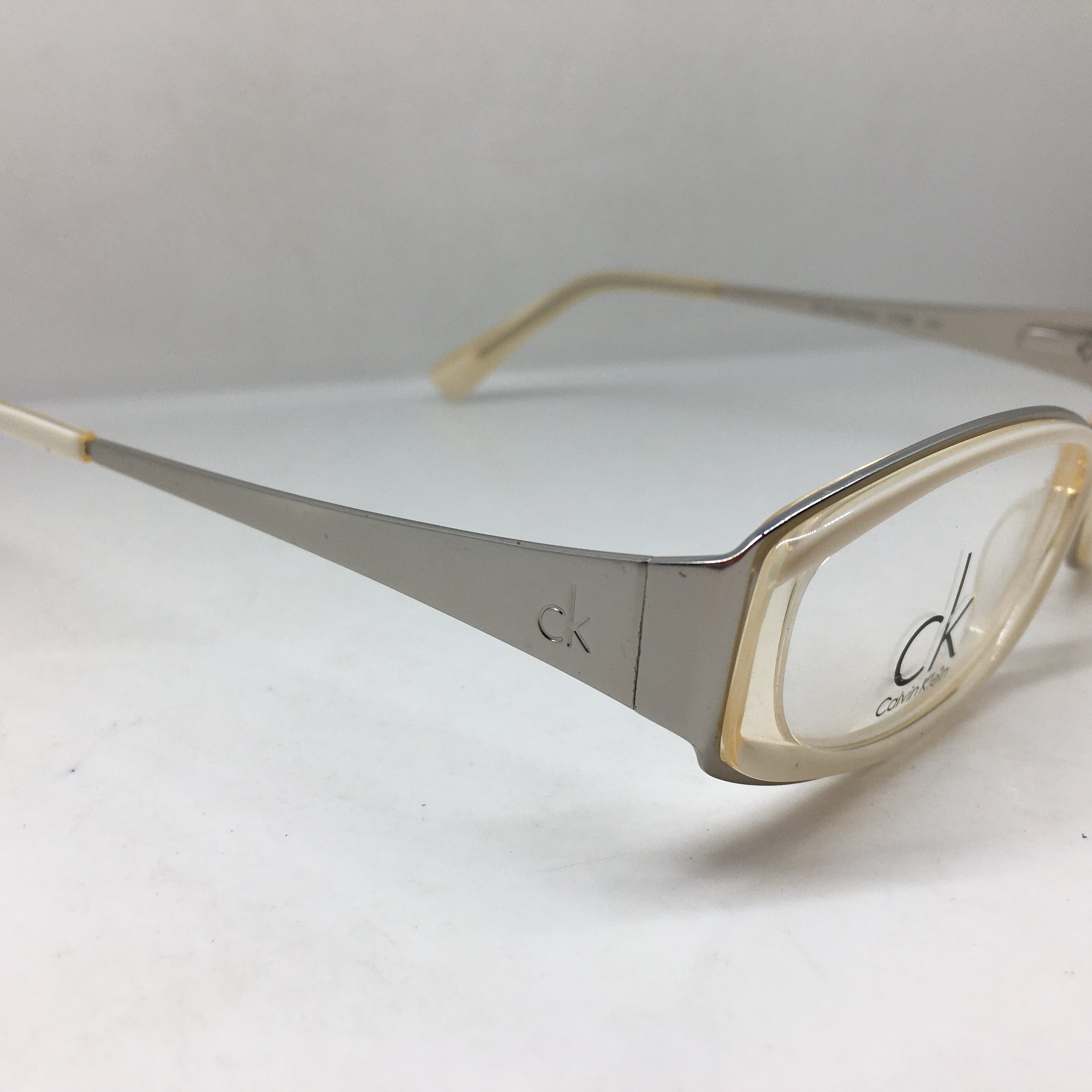 中古CK5199银色合金米色板材小框眼镜架男女通用近视镜框