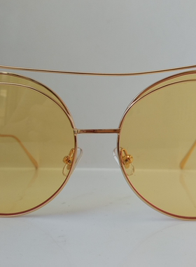金色圆框个性太阳镜女潮黄色镜片墨镜