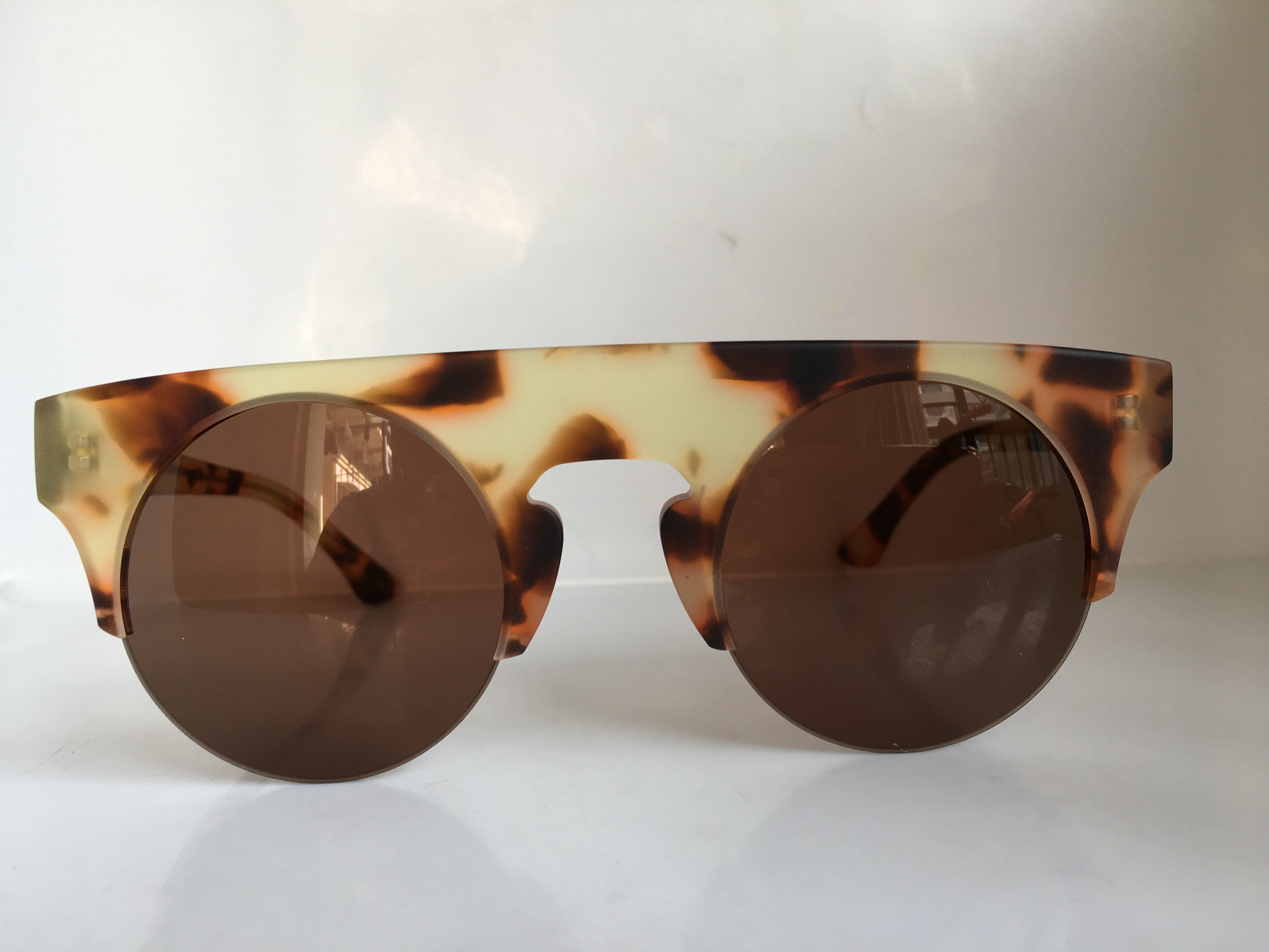 RAIN复古玳瑁色圆框板材上半框太阳镜男女通用墨镜