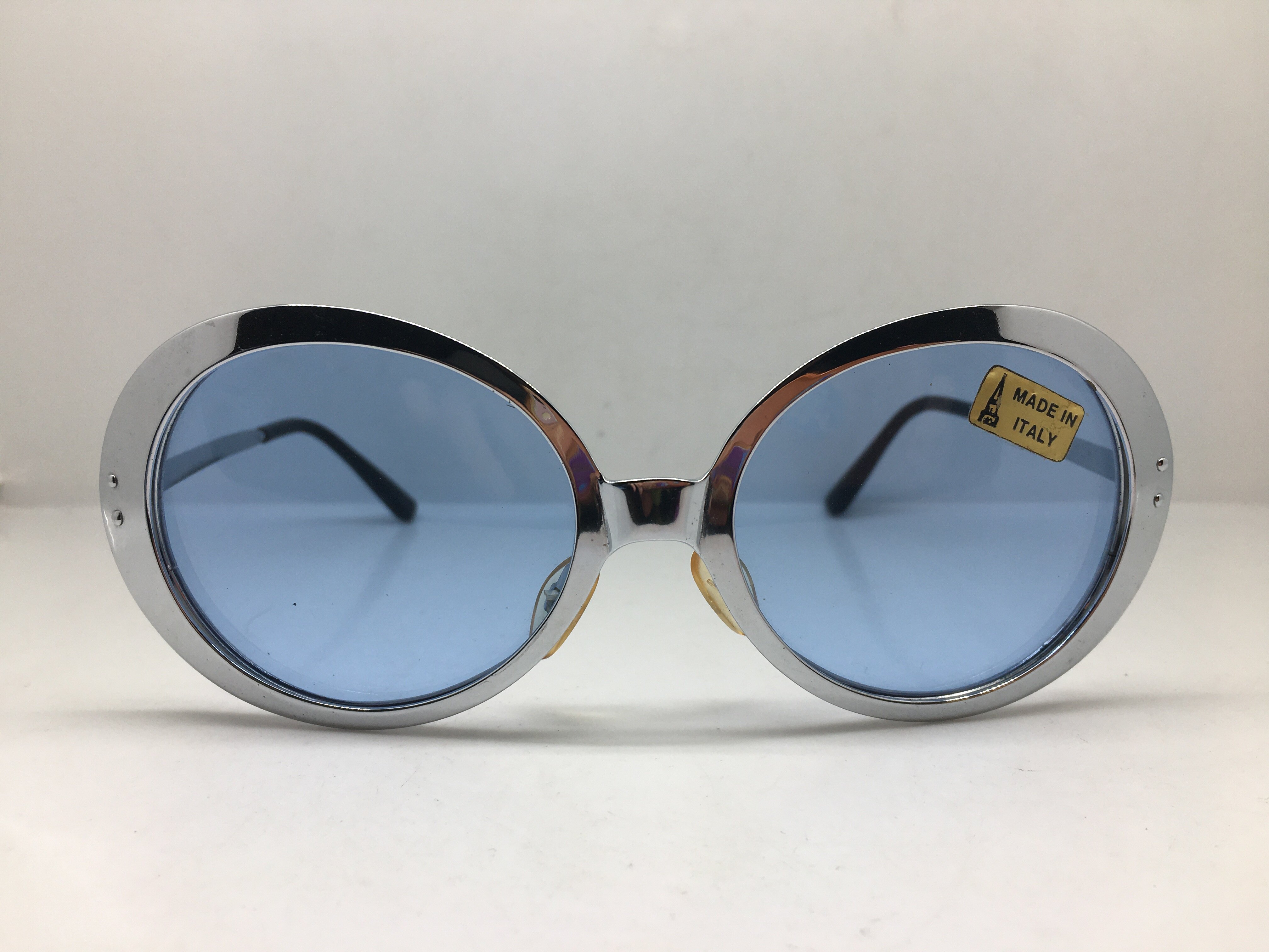 中古六十年代意大利银色合金圆形墨镜男女通用墨镜