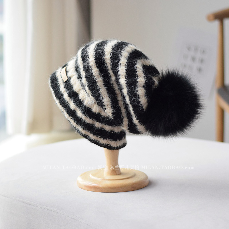 出游针织帽女条纹休闲秋冬