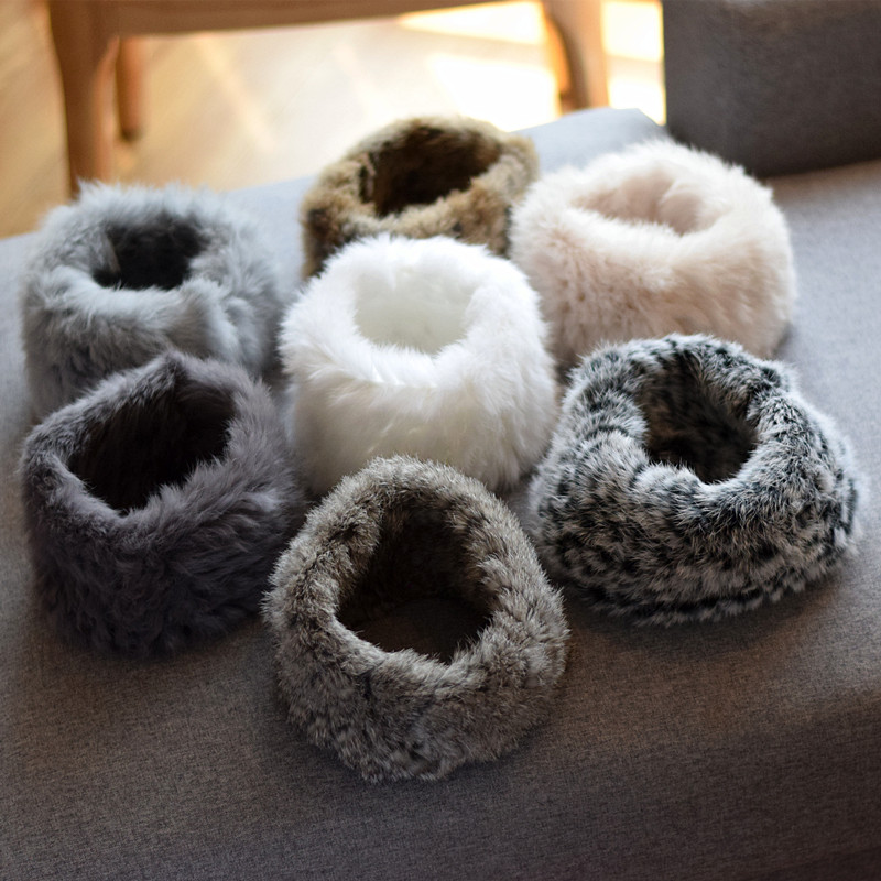 真獭兔毛皮草帽子发带秋冬外出冬毛线针织女围脖保暖头带头箍发箍