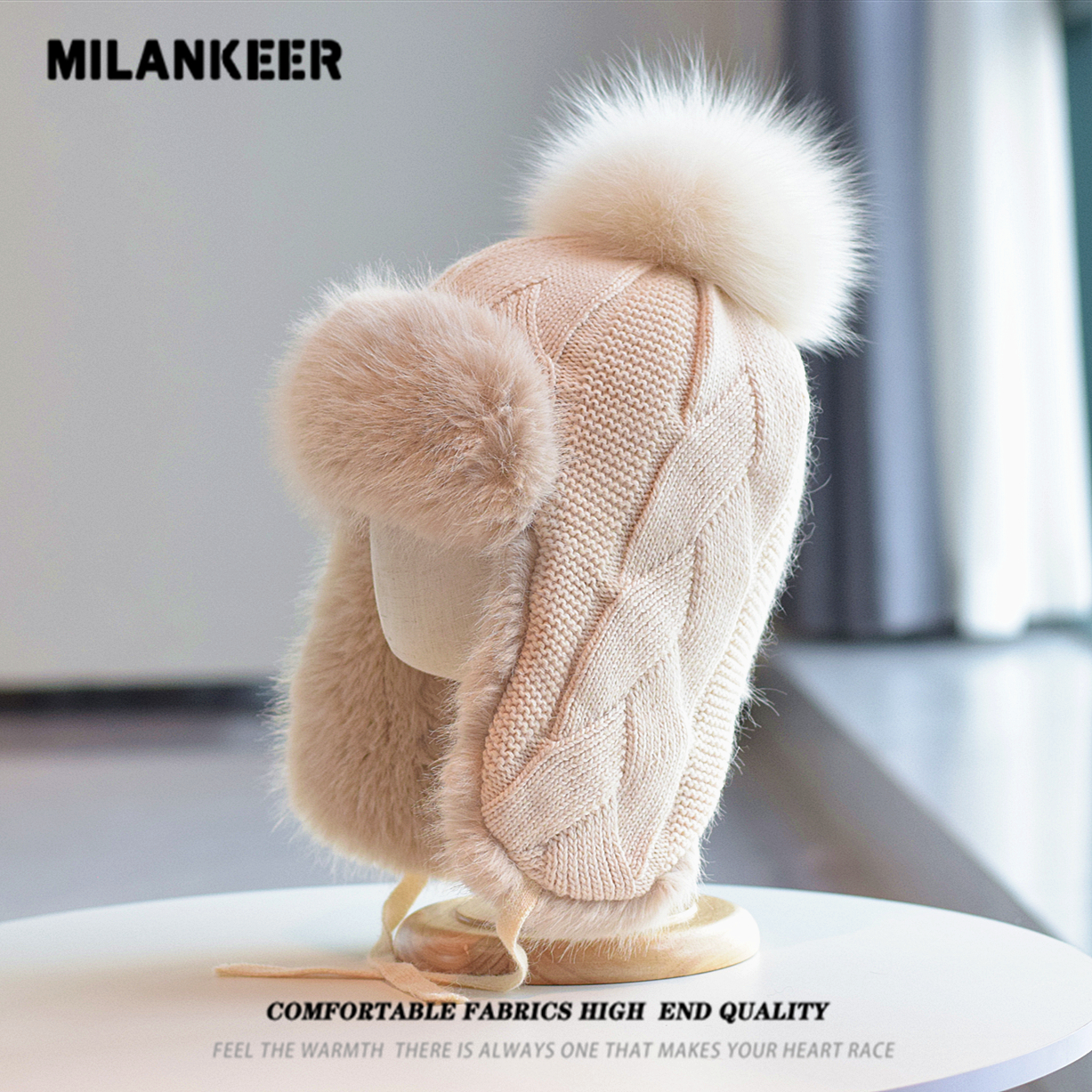 兔毛麻花针织帽子女士保暖防寒