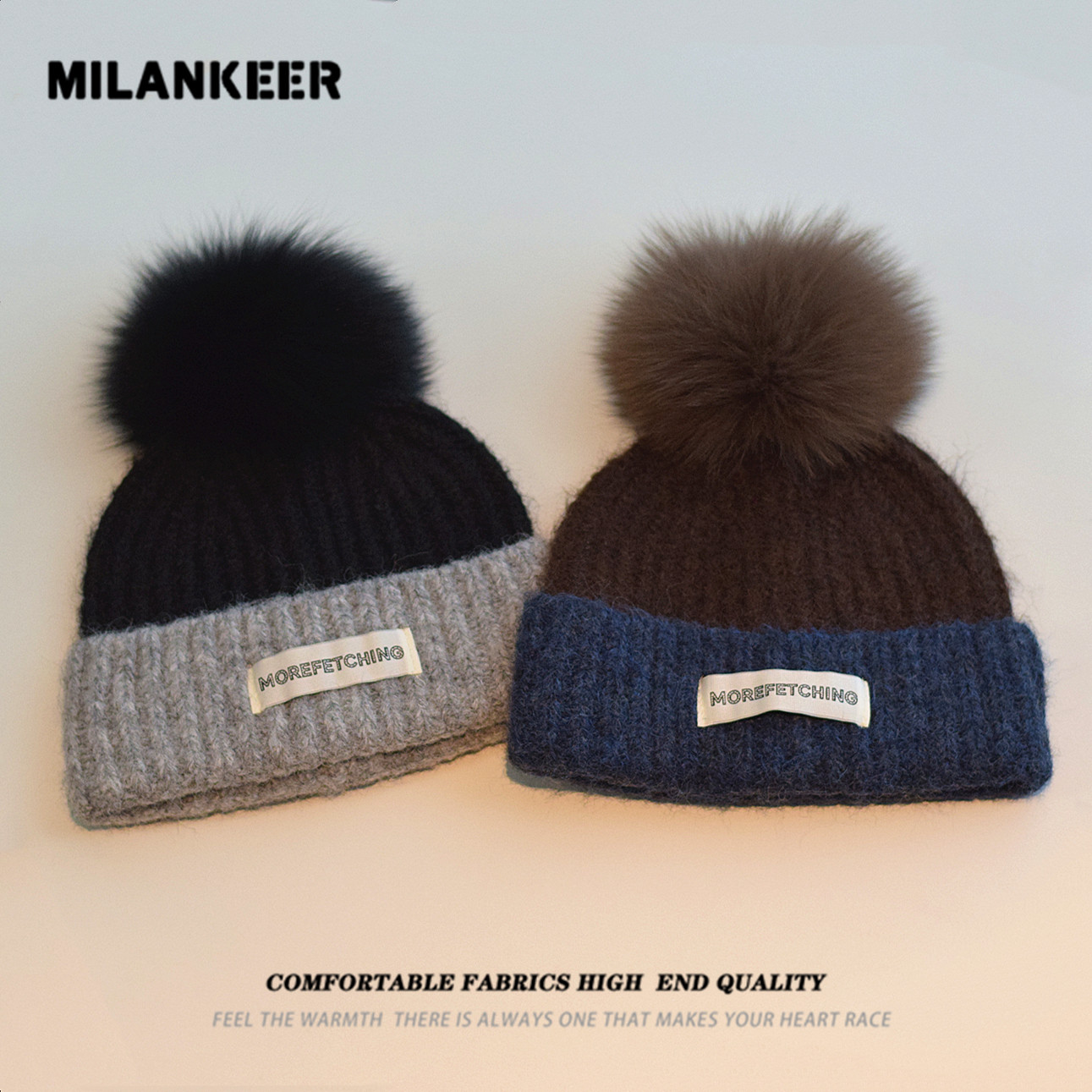 羊毛拼色贴标针织帽女秋冬保暖护耳狐狸毛球帽百搭套头毛线帽韩版,服饰配件/皮带/帽子/围巾,帽子,淘宝优惠券,粉丝福利购,淘宝优惠卷