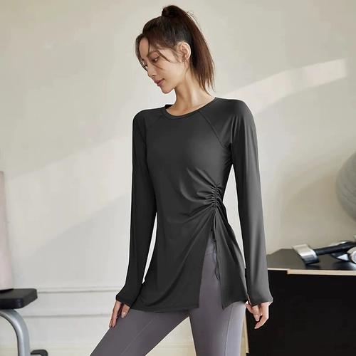 Длинная быстросохнущая одежда для йоги для тренировок для спортзала, дышащий спортивный лонгслив, средней длины, для бега, впитывает пот и запах