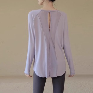 專業(yè)透氣健身房運(yùn)動長袖 網(wǎng)紅瑜伽服女罩衫 T恤寬松休閑跑步上衣秋