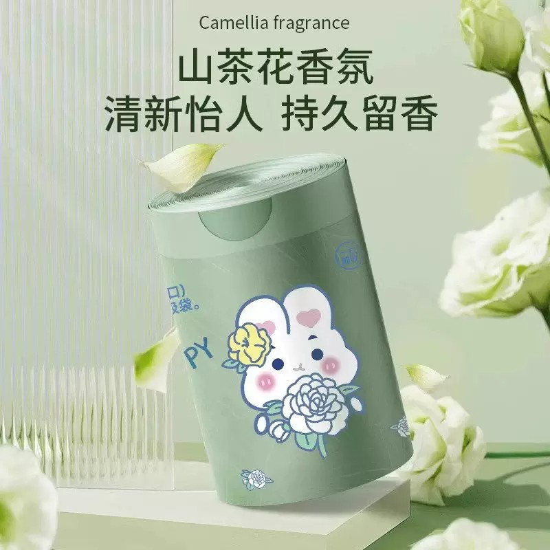 垃圾袋厨房加大垃圾袋一次性手提抽绳加厚印花山茶花卫生间家用