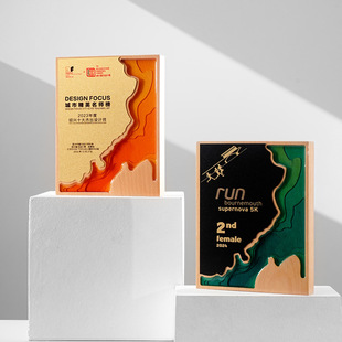 高端水晶奖杯礼品公司送优秀员工老师创意纪念品退休实木奖牌摆件