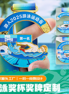 Swimming Contest游泳比赛奖牌定制金属纪念奖章锌合金烤漆现货