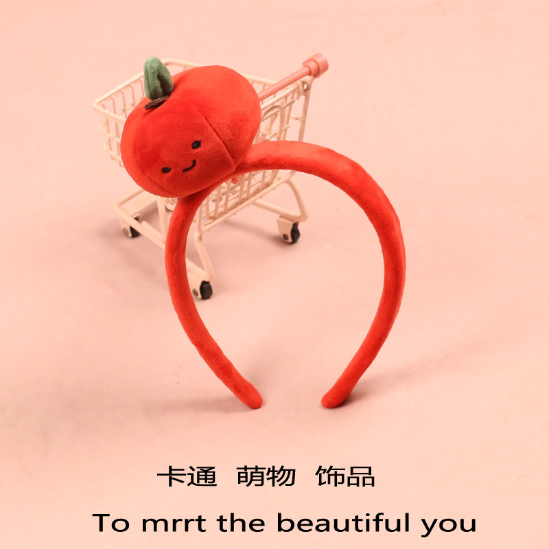 创意可爱苹果发箍卡通蔬果毛绒公仔发卡水果搞怪头箍拍照表演头饰