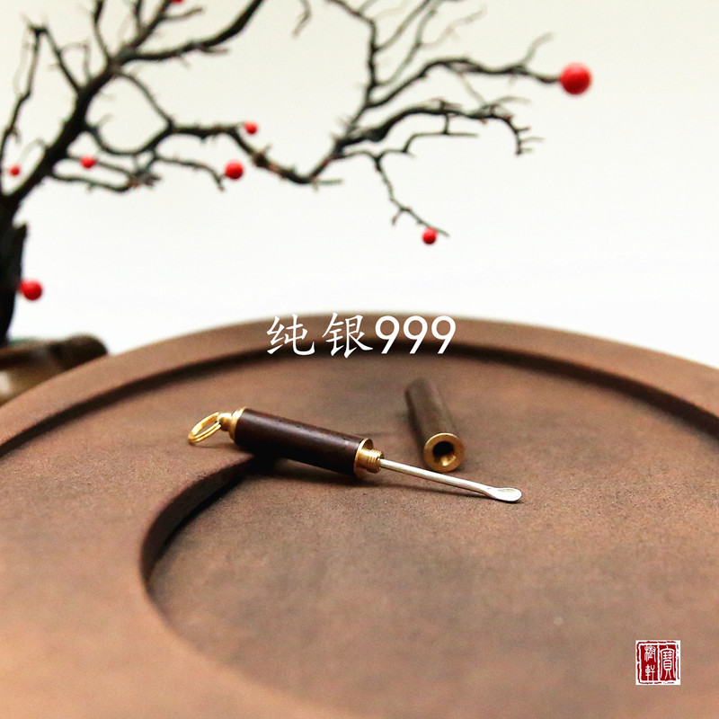 银耳扒手工单个挖耳勺纯银老式旅行掏耳勺传统银勺家用防水密封筒