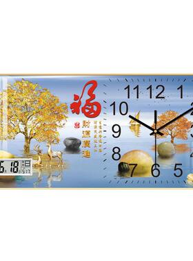 鳞界质推万年历挂壁时钟2024新款餐厅装饰画客厅电子钟表挂画