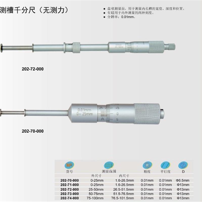新款青海测槽千分尺0-25-50-75-100高精度外径千分尺测量槽宽螺旋