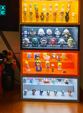 集装箱手办发光展示盒泡泡玛特盲盒娃娃公仔高达模型玩具展示柜