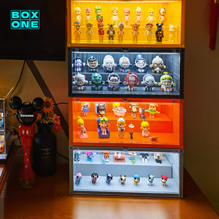 集装 箱手办发光展示盒泡泡玛特盲盒娃娃公仔高达模型玩具展示柜