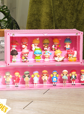 粉色集装箱展示盒带灯高达模型泡泡玛特盲盒公仔娃娃手办展示柜