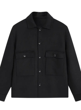 （鸟）商场款男装老钱风双面羊毛呢夹克翻领毛呢黑色外套B4311/Z7