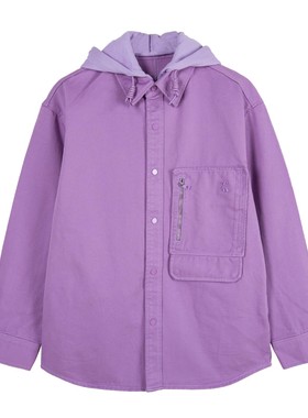 夏季男士长袖衬衫纯色可拆卸连帽时尚潮流牛仔外套11360/X5