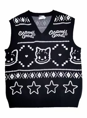 （鸟）秋冬男士商场款复古保暖针织背心黑色V领马甲毛衣C3229/A12