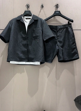 商场款男士休闲短袖衬衣套装高级波浪纹提花金属吊坠11310/