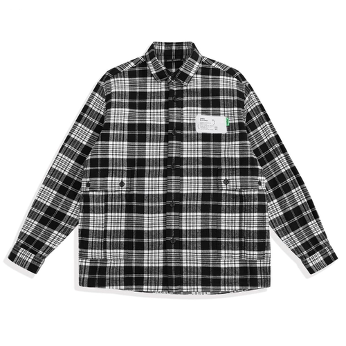 （鸟）男士经典格纹长袖衬衫厚纯棉磨毛衬衣式外套宽松潮C1235/H4