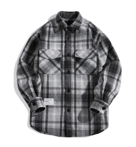 （鸟)秋冬男士厚款复古格纹宽松衬衫多口袋外穿磨毛衬衣C4116/A13