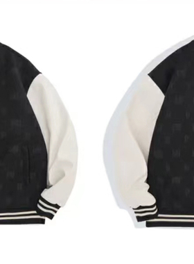 2025春男士时尚满印款式棒球服夹克撞色拼接毛呢外套潮流P1203/H5