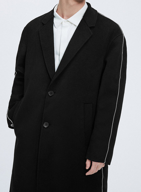 G家冬季休闲百搭翻领简约撞色长款大衣男外套棉羊毛大衣6671K/G12