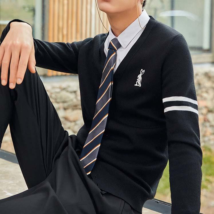 秋男V领羊毛开衫毛衣外套针织衫