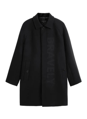 （鸟）秋冬男士经典御寒字母暗纹中长款翻领绵羊毛大衣厚C4520/K5