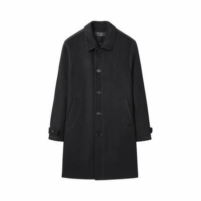 (鸟)秋冬男士黑色羊毛呢大衣明线中长款保暖翻领外套C4208/G10-1