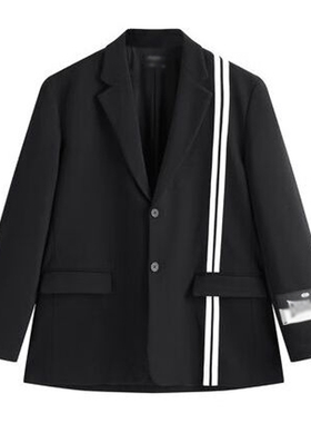 （鸟)春季男士联名休闲西服时尚竖条纹宽松运动西装外套C4A06/i15