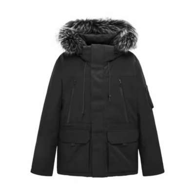 （鸟)秋冬男士黑色连帽羽绒服狐狸毛领工装御寒外套潮流C4602/Y15