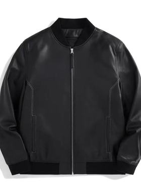 （鸟）秋冬男士保暖羽绒内胆绵羊皮皮衣棒球领真皮休闲外套C4F06