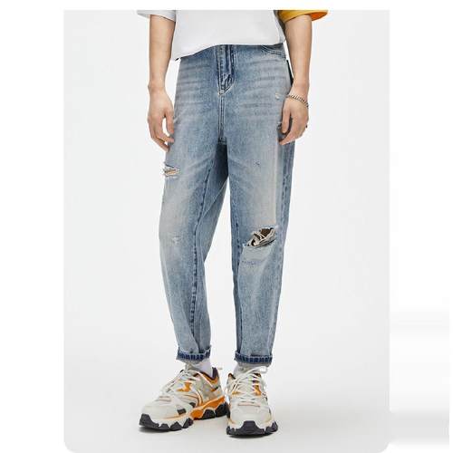 吊牌价699元锥形宽松破洞牛仔裤