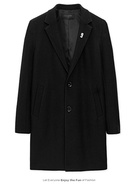 秋冬男士商务休闲黑色羊毛呢大衣中长款休闲毛呢外套潮P4D29/K3