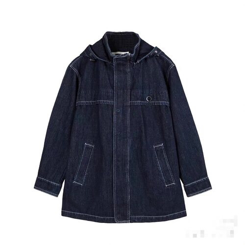 商场款春秋季男士潮流工装连帽牛仔外套纯色夹克上衣93340/H6
