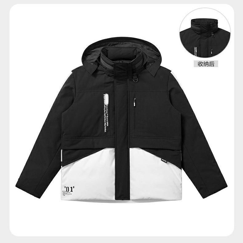 秋冬男士连帽可吸纳羽绒服潮拼色宽松保暖工装夹克外套A4F14/GX7