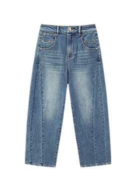 （鸟）秋季女牛仔裤时尚高腰哈伦裤拼接茧型宽松长裤潮F1363/E21