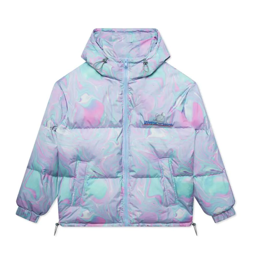 秋冬男士炫彩花纹白鸭绒羽绒服