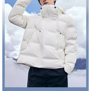 瑕次!(鸟)冬男士厚款保暖连帽白色羽绒服防泼水外套B4116/GX9