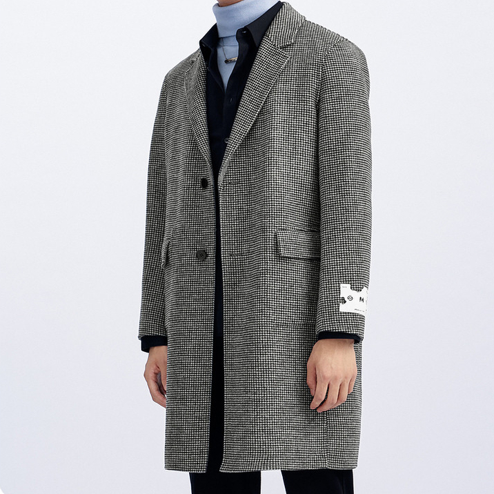 G家秋冬款男士休闲翻领简约格纹长款大衣羊毛呢外套6560J/