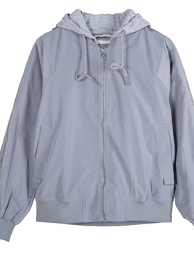 商场款秋季男士休闲连帽棒球服纯色机能风夹克90250/H12