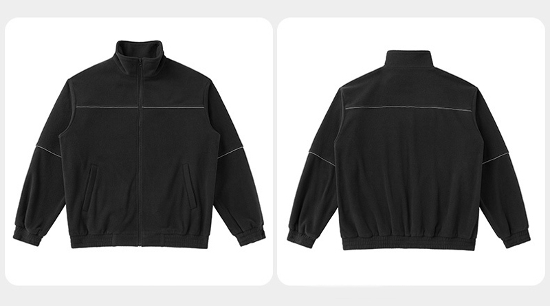 立领宽松男士夹克衫摇粒绒反光条