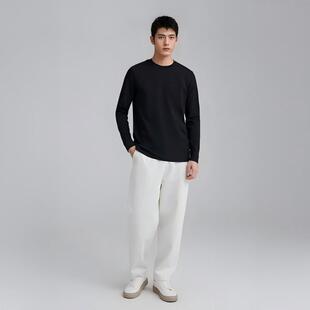 T恤新疆棉打底衫 春秋万搭黑色丝光棉圆领长袖 2024男士 H17 白家