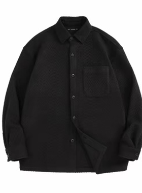 （鸟）秋冬男士时尚编织花呢小香风长袖衬衫外套黑色潮C4724/A13