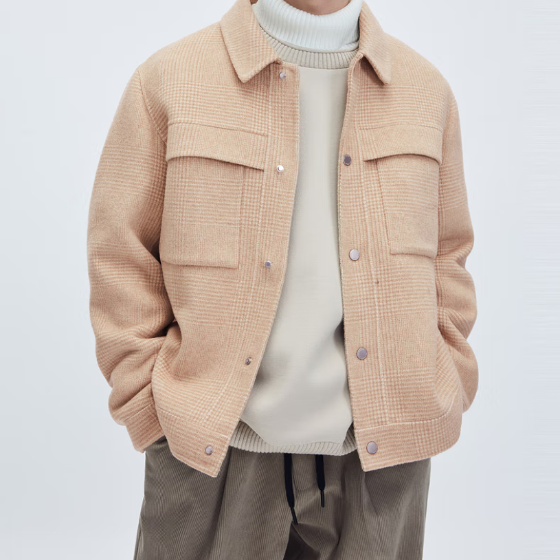 （G）秋冬季男士棋盘格系列翻领羊毛呢夹克呢料外套大衣1012J/K10