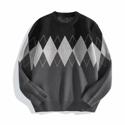 秋冬男士保暖菱形提花毛衣