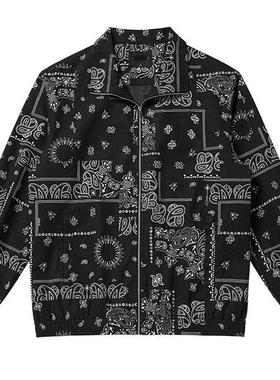 2024秋季男士时尚腰果花图案夹克潮翻领黑色休闲拉链外套P4290/i4